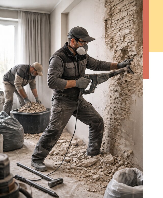 Демонтаж декоративного камня в Арсеньеве от 1491 руб/м² — быстро и недорого | ОТДЕЛОЧНИК-Рсн