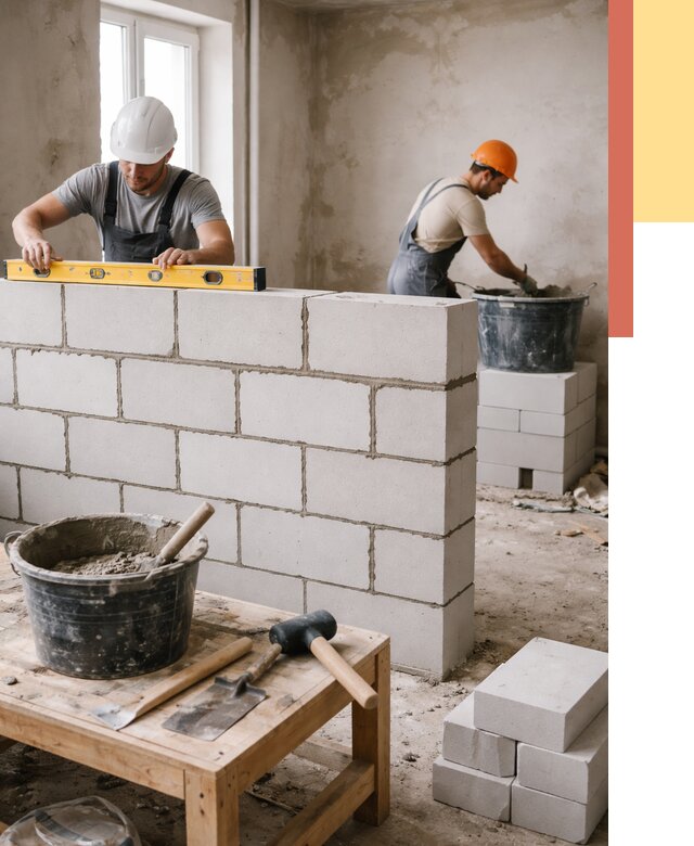 Кладка перегородок из газобетона в Арсеньеве от 3290 руб. под ключ | ОТДЕЛОЧНИК-Рсн