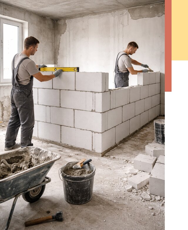 Кладка перегородок из ПГП в Арсеньеве от 2570 руб./м2 — монтаж и возведение под ключ | ОТДЕЛОЧНИК-Рсн