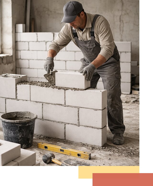 Кладка перегородок из силикатного блока в Арсеньеве