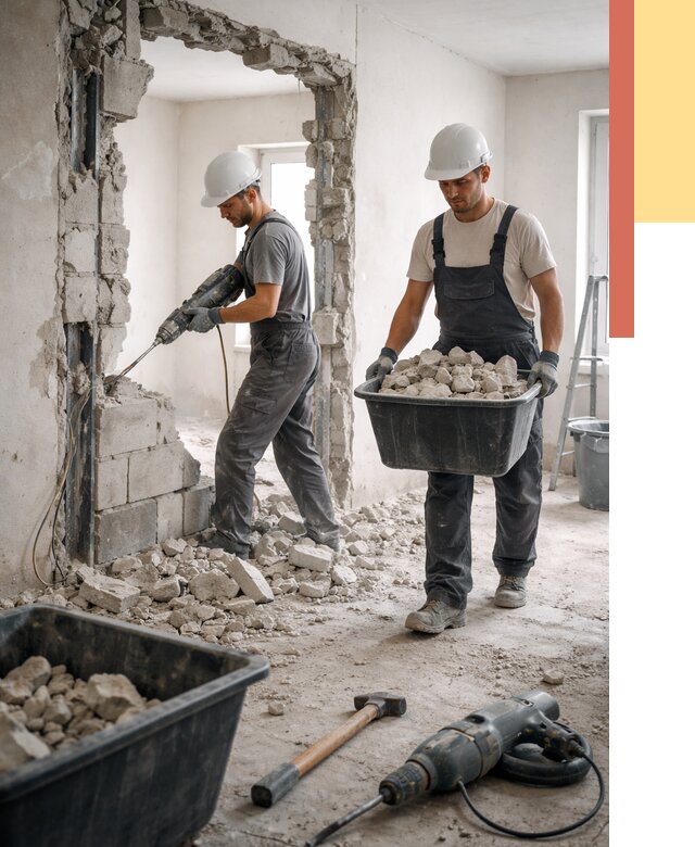 Демонтаж блоковых перегородок в Арсеньеве от 3855 руб. — быстро и недорого | ОТДЕЛОЧНИК-Рсн