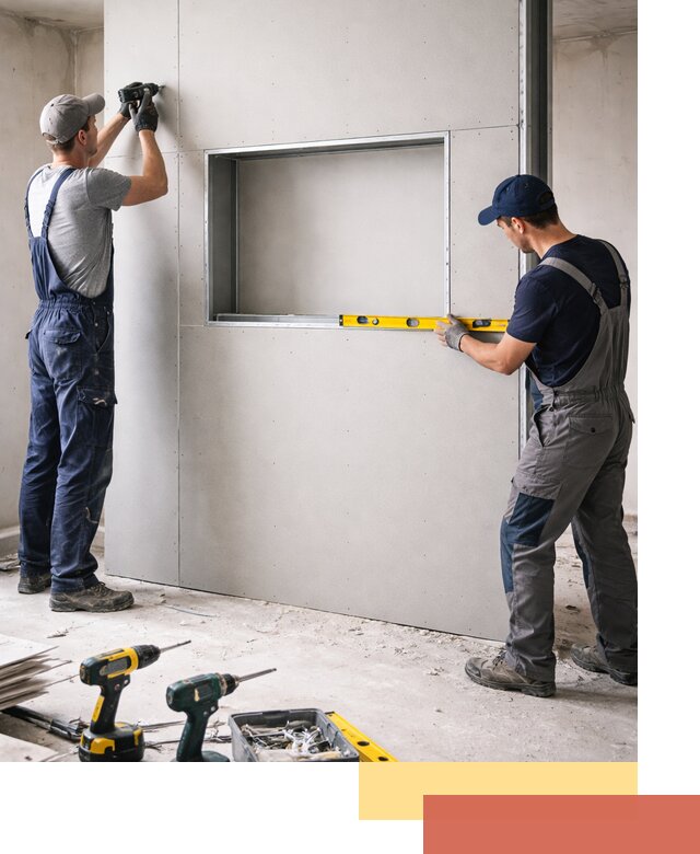 Перегородка из гипсокартона с нишей под декор в Арсеньеве