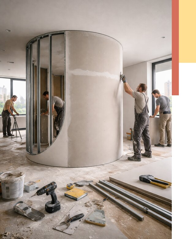 Радиусная перегородка из гипсокартона в Арсеньеве от 2981 руб. под ключ | ОТДЕЛОЧНИК-Рсн