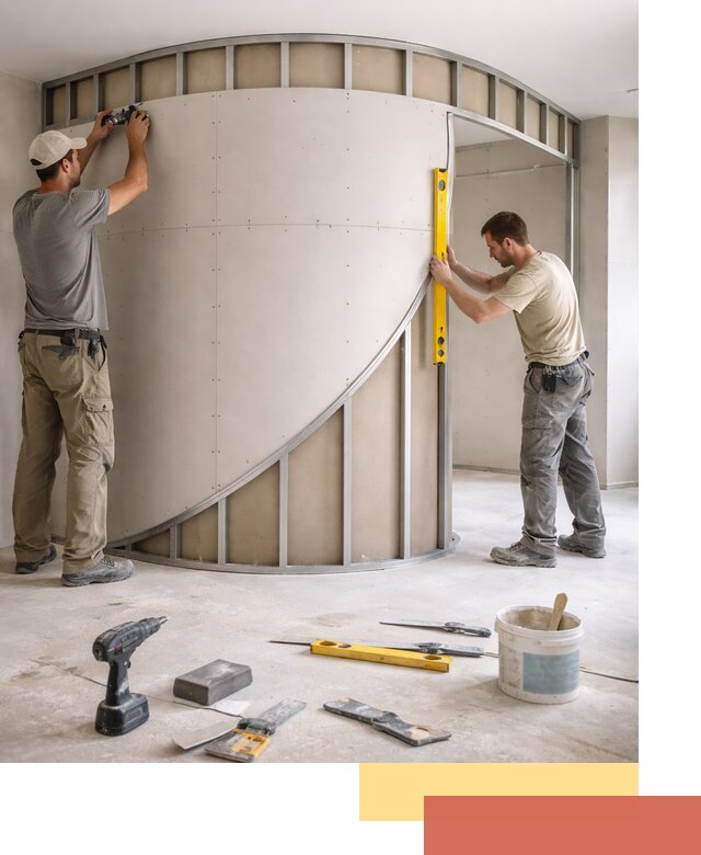 Радиусная перегородка из гипсокартона в Арсеньеве под ключ