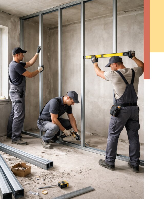 Монтаж каркаса перегородки из профиля в Арсеньеве от 771 руб. | ОТДЕЛОЧНИК-Рсн