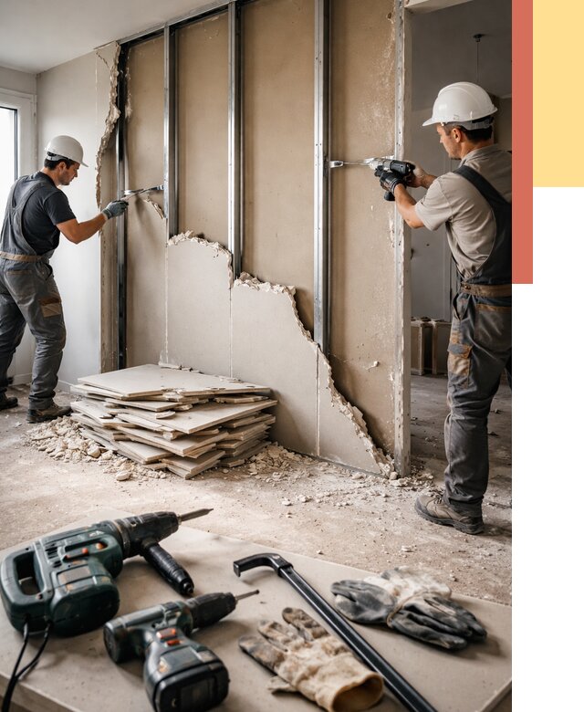 Демонтаж перегородки из гипсокартона в Арсеньеве от 1234 руб. быстро и недорого | ОТДЕЛОЧНИК-Рсн