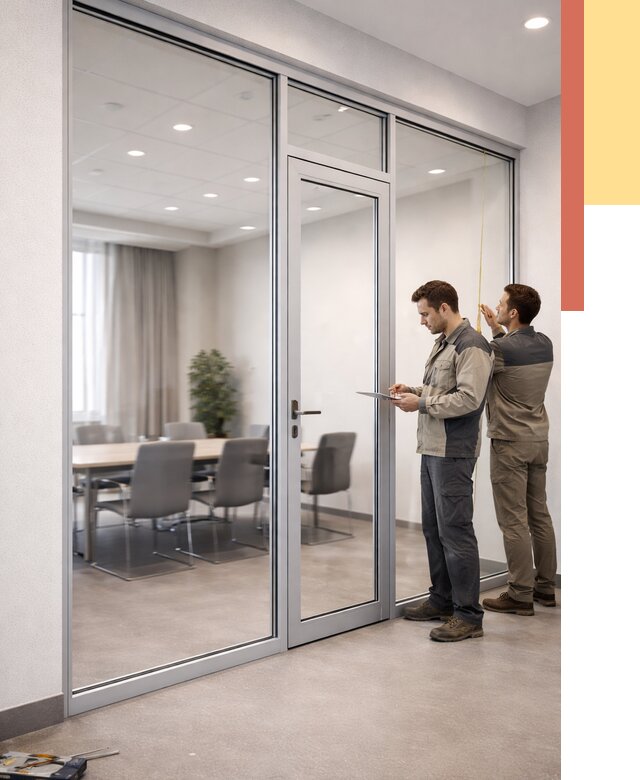 Установка и монтаж алюминиевых перегородок со стеклом в Арсеньеве от 8430 руб. | ОТДЕЛОЧНИК-Рсн