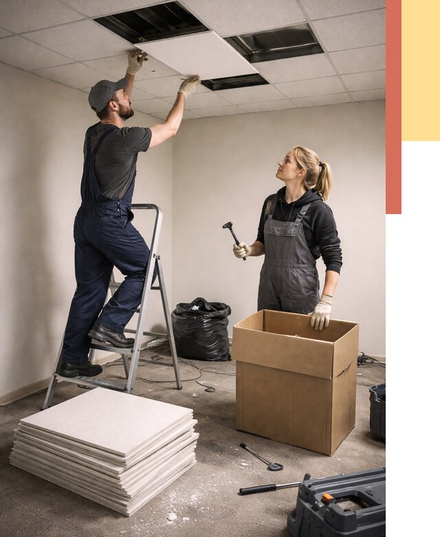 Демонтаж потолочной плитки в Арсеньеве от 4626 руб. быстро и недорого | ОТДЕЛОЧНИК-Рсн