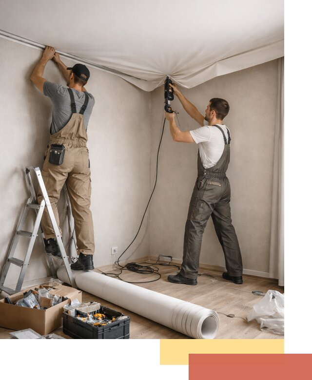 Монтаж цветного натяжного потолка в Арсеньеве за один день