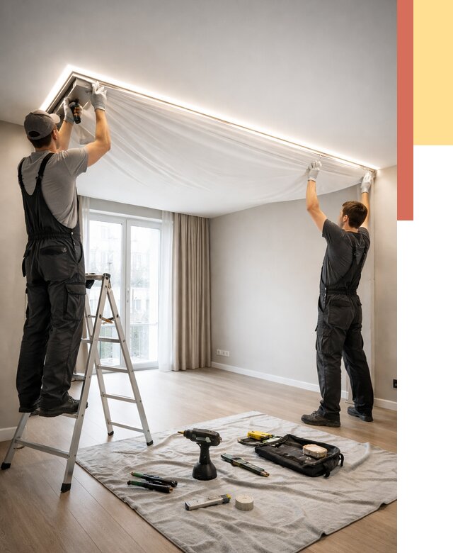 Монтаж парящего натяжного потолка в Арсеньеве от 4626 руб. быстро и недорого | ОТДЕЛОЧНИК-Рсн