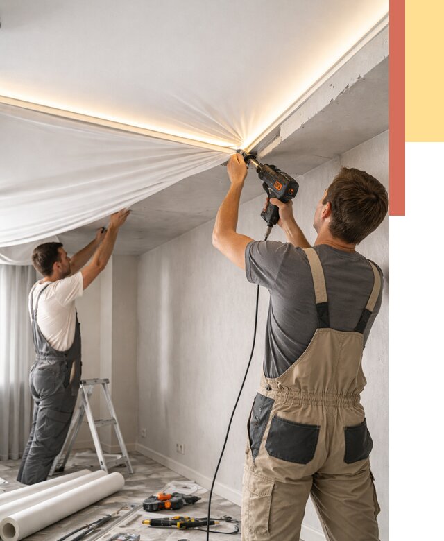 Монтаж натяжного потолка с подсветкой в Арсеньеве от 977 руб. | ОТДЕЛОЧНИК-Рсн