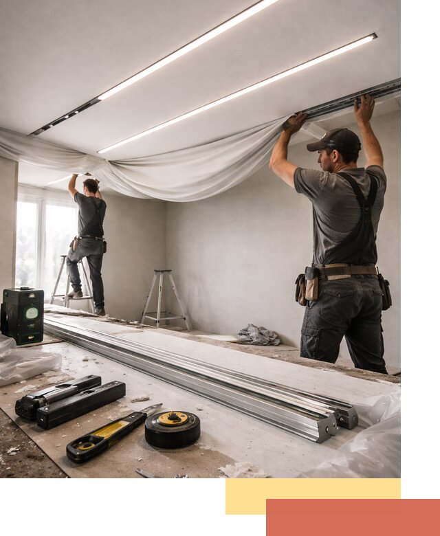 Монтаж натяжных потолков со световыми линиями в Арсеньеве