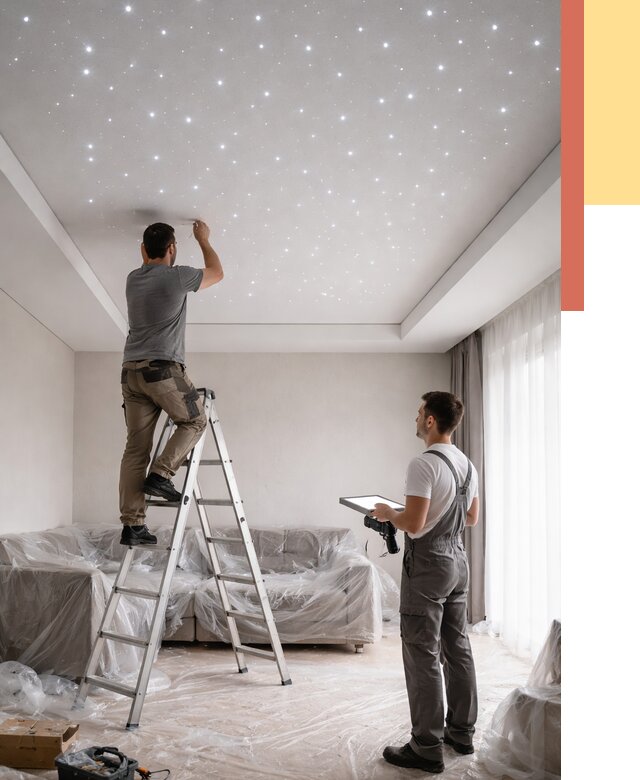 Монтаж натяжного потолка «звездное небо» в Арсеньеве от 6682 руб. | ОТДЕЛОЧНИК-Рсн