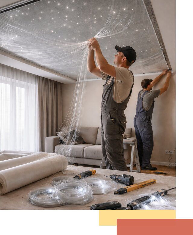 Монтаж натяжного потолка «Звездное небо» в Арсеньеве