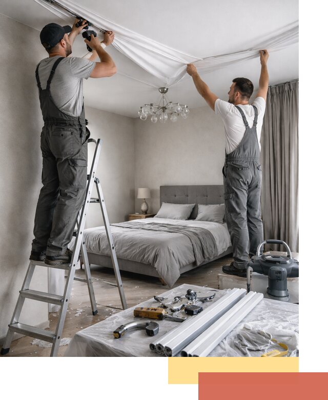 Монтаж натяжного потолка в спальне в Арсеньеве