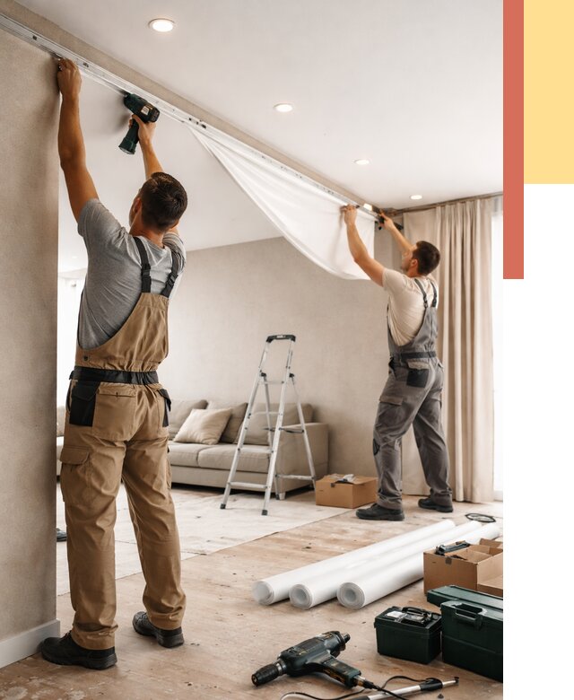 Монтаж натяжного потолка в гостиной в Арсеньеве от 565 руб. | ОТДЕЛОЧНИК-Рсн