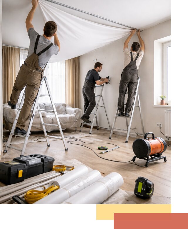 Монтаж натяжного потолка в гостиной в Арсеньеве