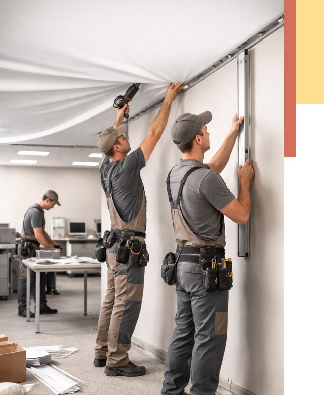 Монтаж натяжного потолка в офисе в Арсеньеве от 463 руб/м² — быстро и недорого | ОТДЕЛОЧНИК-Рсн