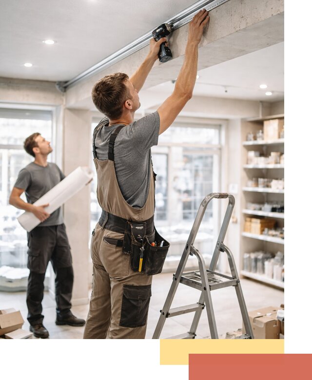 Монтаж натяжных потолков в магазине в Арсеньеве