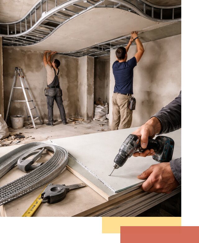 Криволинейный потолок из гипсокартона в Арсеньеве — монтаж и отделка