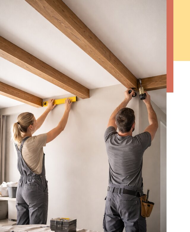 Монтаж декоративных балок на потолок в Арсеньеве от 4318 руб. — ОТДЕЛОЧНИК-Рсн